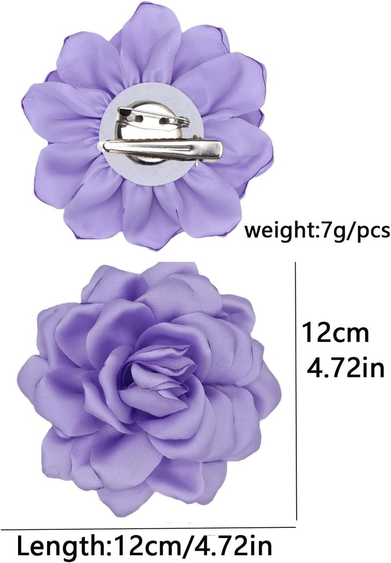 Decixde Satin Fabric Rose Flower Brooches - Handmade Floral Accessory for Wedding Party Dance Banquet Ceremony - Size: 4.72in - Image 3